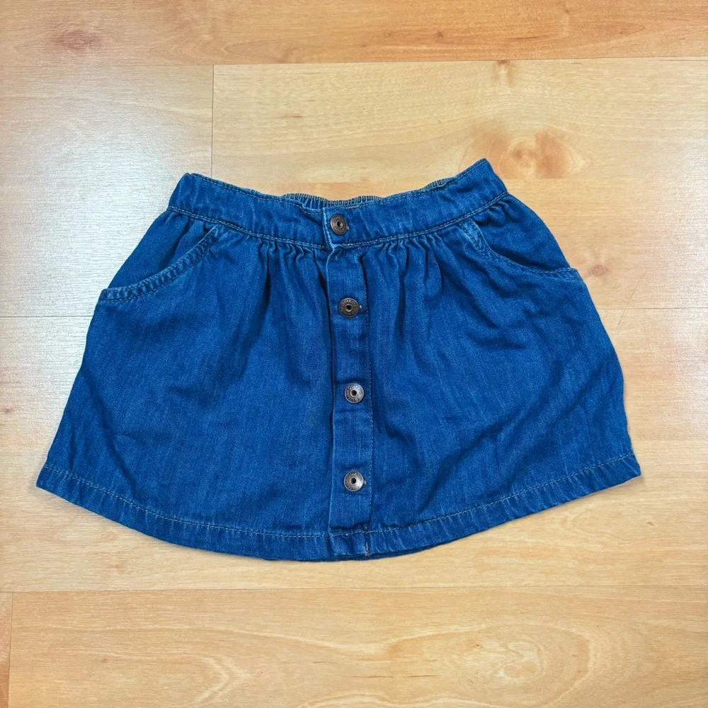 Oshkosh Blue Faux Denim Chambray Pull-on Button Detail Skirt Toddler Girls 4T